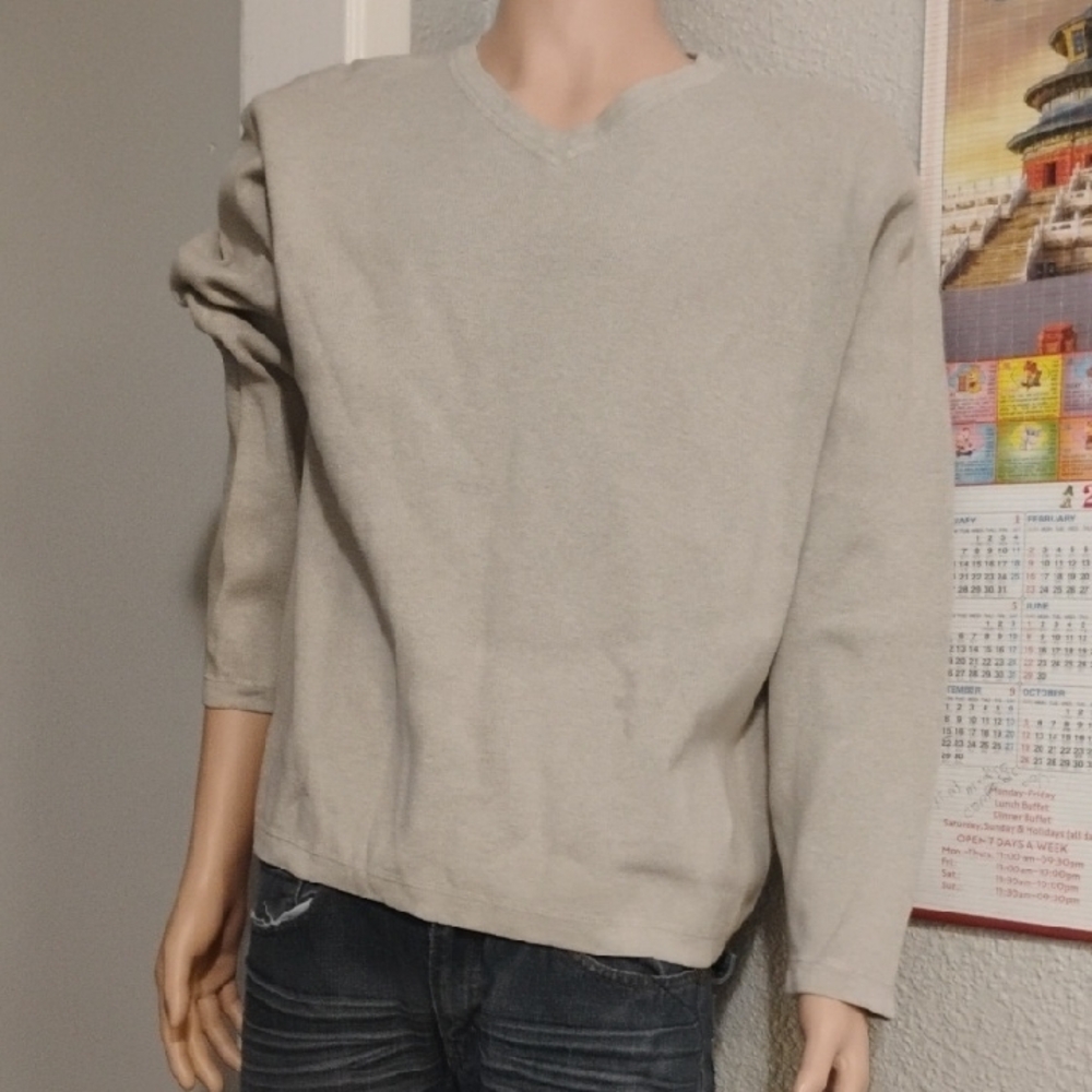 Eddie Bauer Men's Light Gray V-Neck Sweater